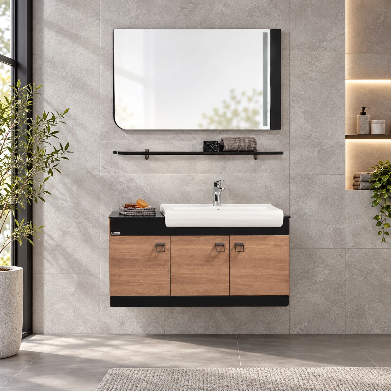 Bathroom sink with cabinet and mirror. - 3