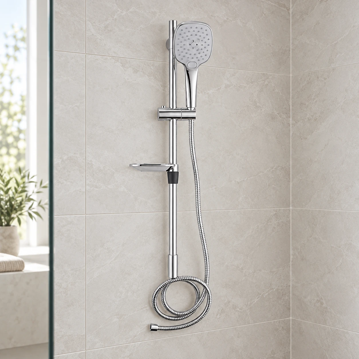 Shower stand with shower head and hose. - 3
