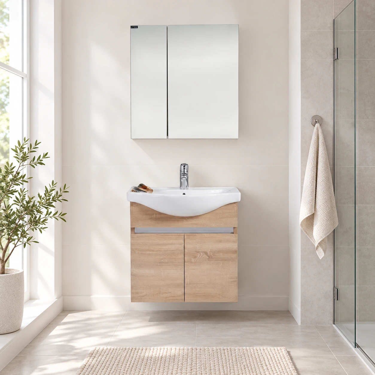 Bathroom sink with cabinet and mirror. - 3