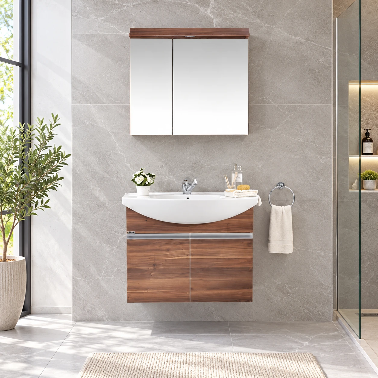 Bathroom sink with cabinet and mirror. - 3