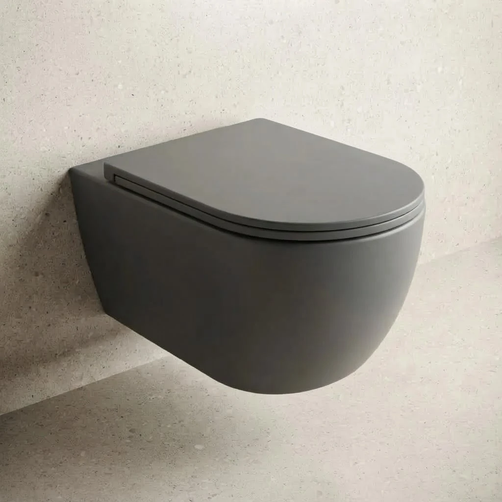 The toilet is made of black ceramics. - 2