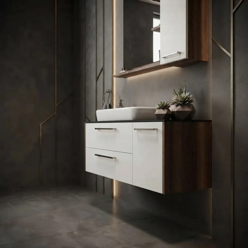 Bathroom sink with cabinet and mirror. - 3
