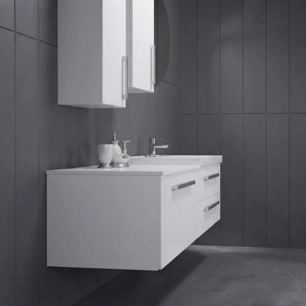 Bathroom sink with cabinet and mirror. - 2
