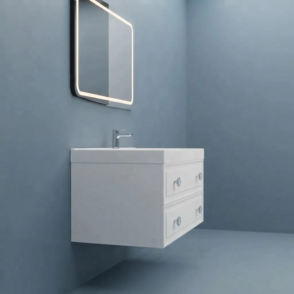 Bathroom sink with cabinet and mirror. - 2