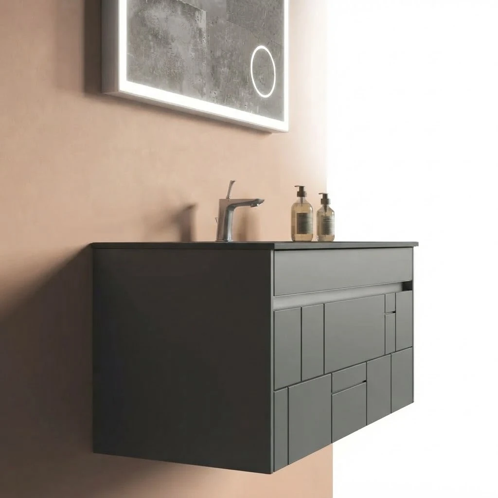 Bathroom sink with cabinet and mirror, 100 cm, NEOMI100 - 2