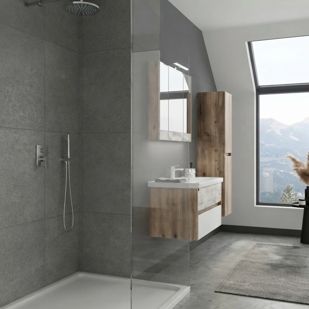 Bathroom sink with cabinet and mirror. - 2