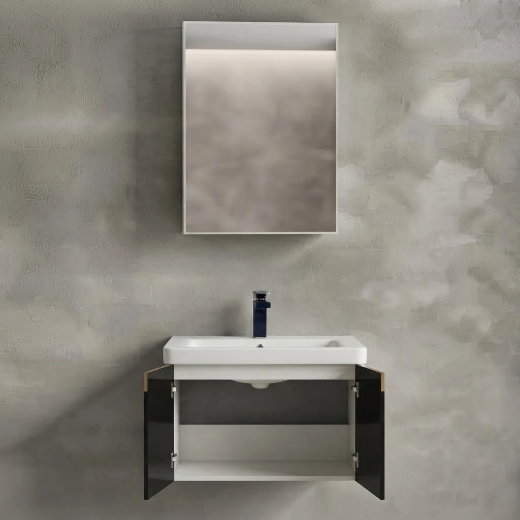 Bathroom sink with cabinet and mirror. - 2