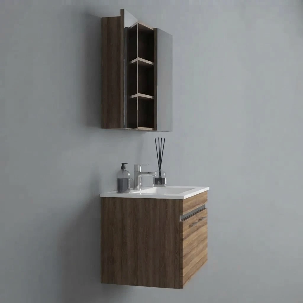 Bathroom sink with cabinet and mirror. - 3