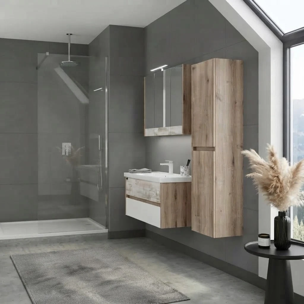 Bathroom sink with cabinet and mirror. - 3