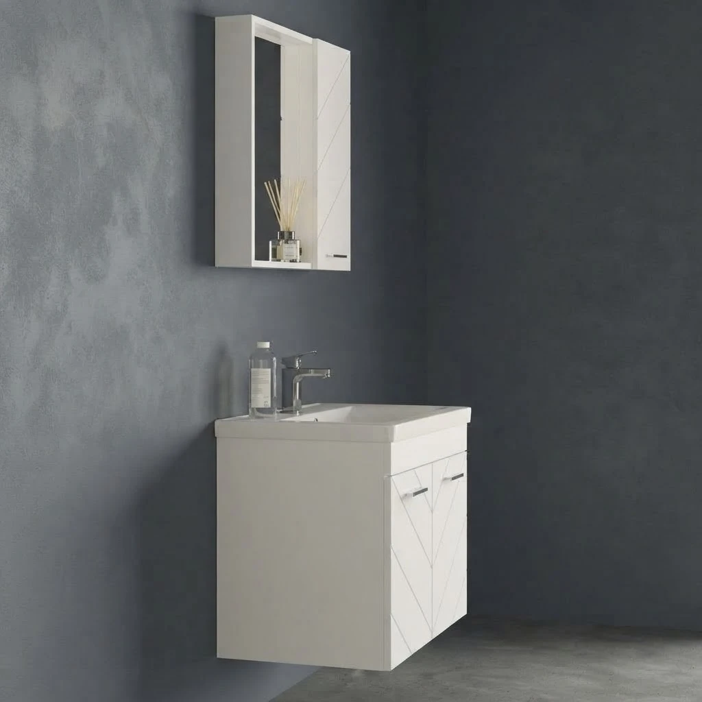 Bathroom sink with cabinet and mirror, 65 cm. - 2