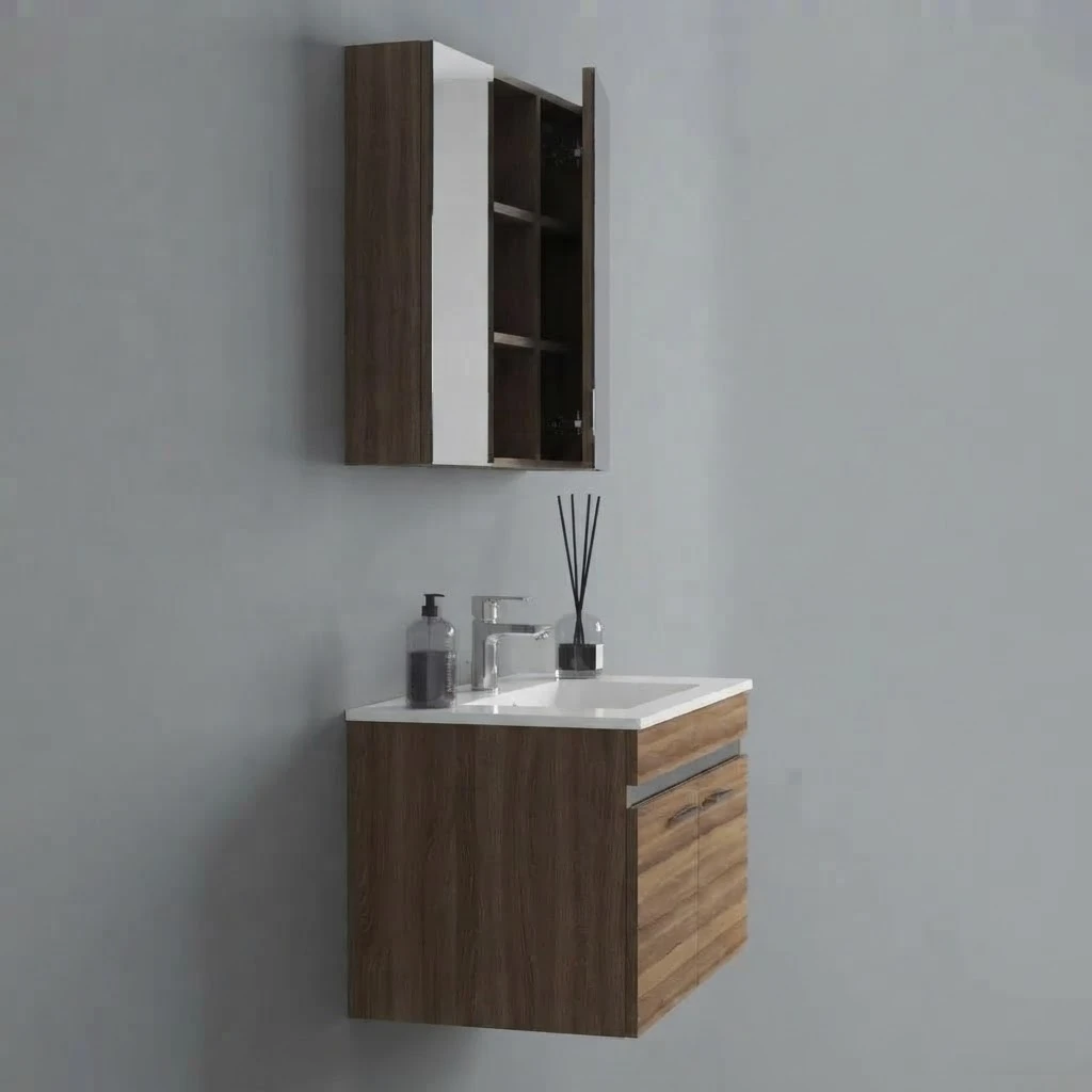 Bathroom sink with cabinet and mirror. - 2
