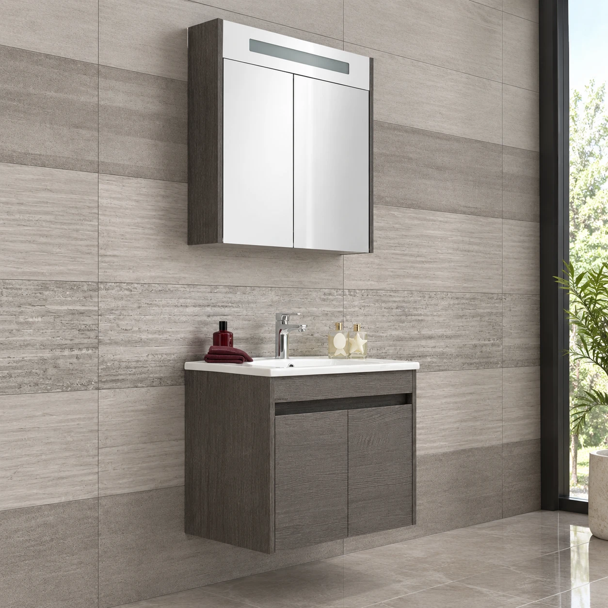 Bathroom sink with cabinet and mirror. - 2