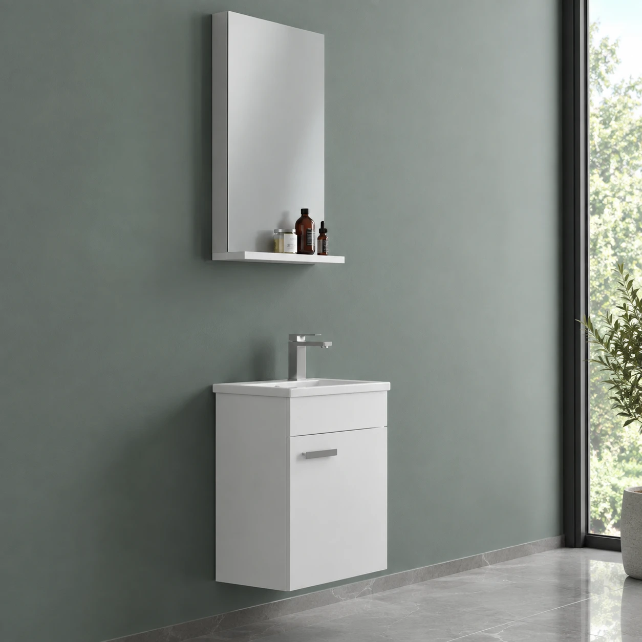 Bathroom sink with cabinet and mirror. - 2