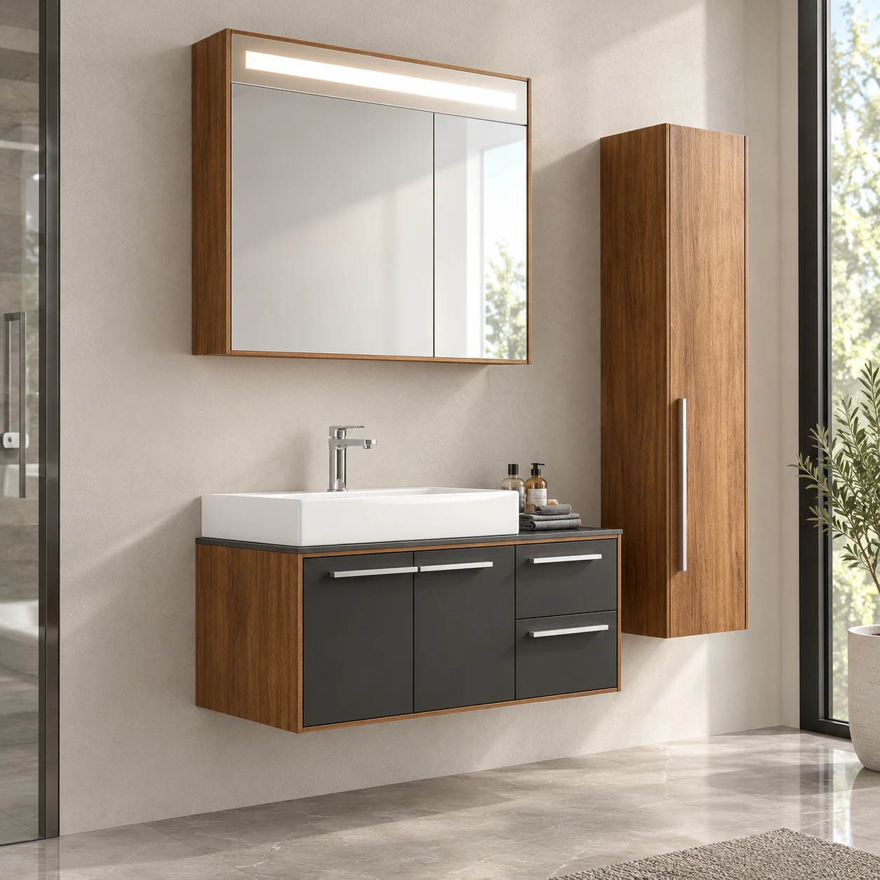 Bathroom sink with cabinet and mirror. - 2