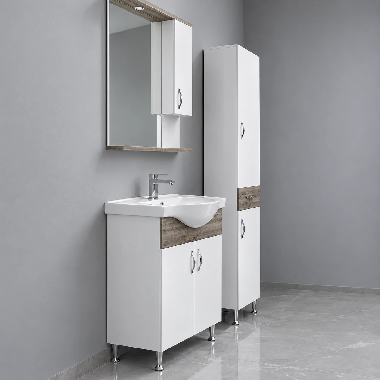 Bathroom sink with cabinet and mirror, 65 cm. - 2