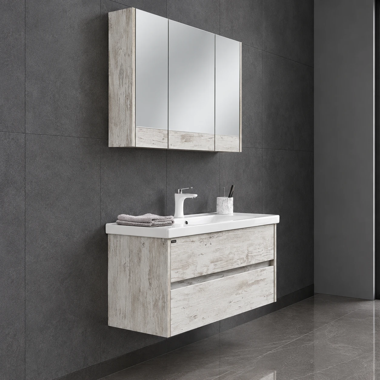 Bathroom sink with cabinet and mirror. - 2
